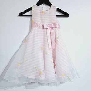 Good Lad 4T Pink & White Stripe Sheer Overlay Floral Polyester Sprig Dress